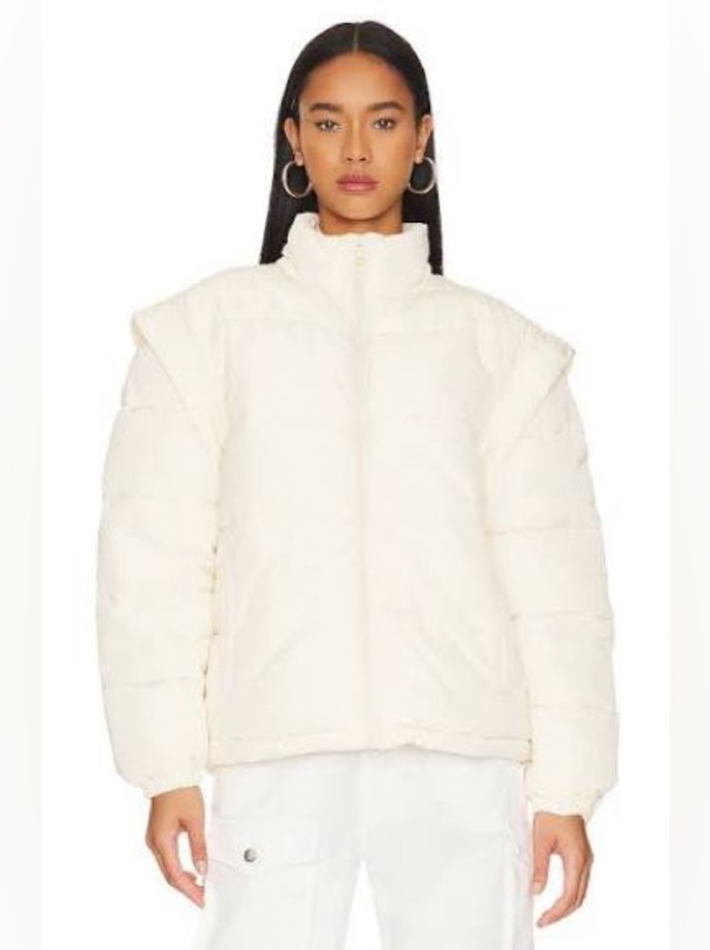 WeWoreWhat Women's Snap Off Sleeve Puffer Jacket Ivory Size L